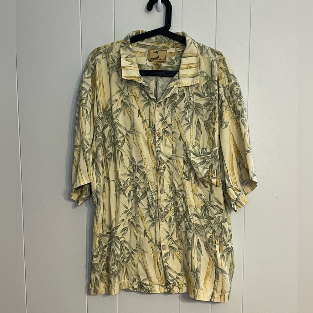 Jamaica Jaxx bamboo pattern Hawaiian shirt 100% silk Size XL